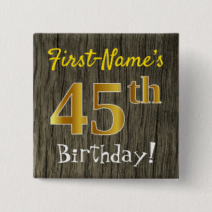 Badge Carré 5 Cm Bois de Faux, anniversaire d'or de Faux