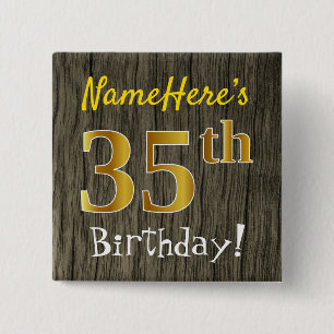 Badge Carré 5 Cm Bois de Faux, anniversaire d'or de Faux