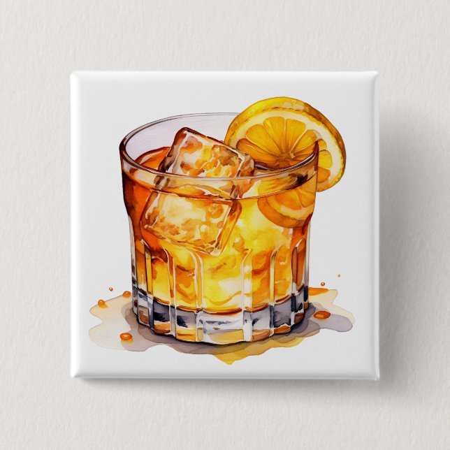 Badge Carré 5 Cm Boisson Whiskey Aquarelle (Devant)