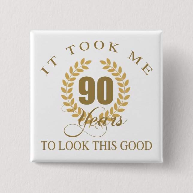 Badge Carré 5 Cm Bon regard 90e anniversaire (Devant)