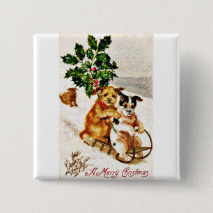 Badge Carré 5 Cm Bon vieux Noël