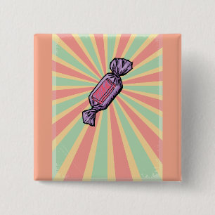 Badge Carré 5 Cm Bonbon Emballé Art Pop Vintage