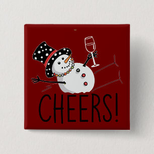 Badge Carré 5 Cm Bonhomme de neige applaudit vin Noël drôle Xmas hi