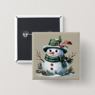 Badge Carré 5 Cm Bonhomme de neige de Noël Saison hivernale Vacance