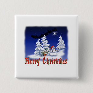 Badge Carré 5 Cm Bonhomme de neige heureux à Noël