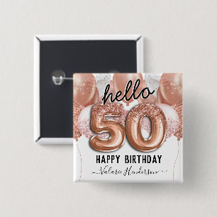 Badge Carré 5 Cm Bonjour 50 Parties scintillant roses Ballons d'ann