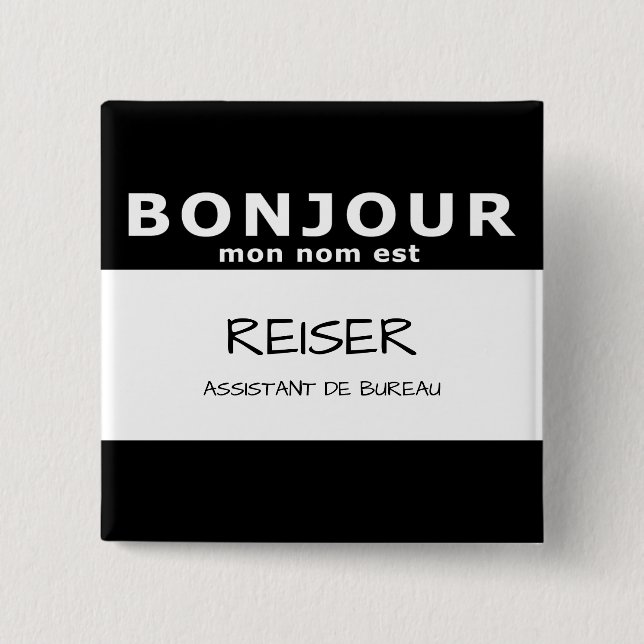 Badge Carré 5 Cm BONJOUR mon nom est (Devant)