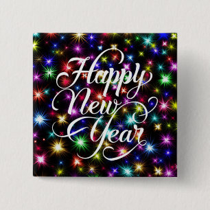 Badge Carré 5 Cm Bonne année avec Arrière - plan Fireworks-23756