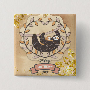 Badge Carré 5 Cm Bonne fête des mères mignonne amusant Koala Sloth