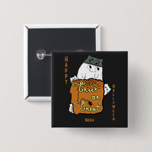 Badge Carré 5 Cm Boo d'Halloween mignon - Tricoter ou traiter Hallo