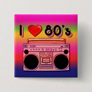 Badge Carré 5 Cm Boombox 80's Square Retro Button