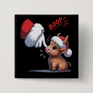 Badge Carré 5 Cm Boop à la main Noël Vache des Highlands Santa Ferm