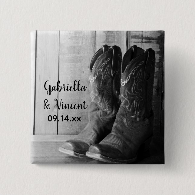 Badge Carré 5 Cm Boots rustiques Cowboy Pays Mariage occidental (Devant)