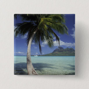 Badge Carré 5 Cm Bora Bora, Polynésie française Mt. Otemanu vu