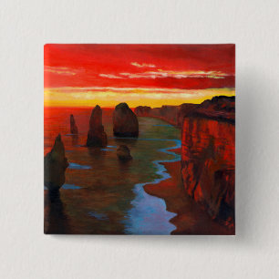 Badge Carré 5 Cm Bord de la mer rocheux au coucher du soleil