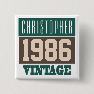 Badge Carré 5 Cm Born in 1986 personalised Vintage Button