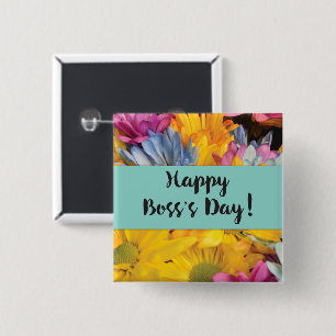 Badge Carré 5 Cm Boss’s Day Merci Gerbera Daisies