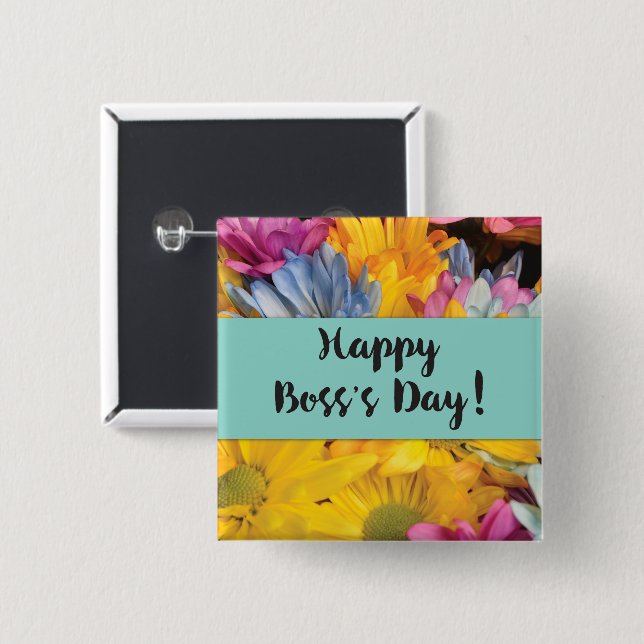 Badge Carré 5 Cm Boss’s Day Merci Gerbera Daisies (Devant & derrière)