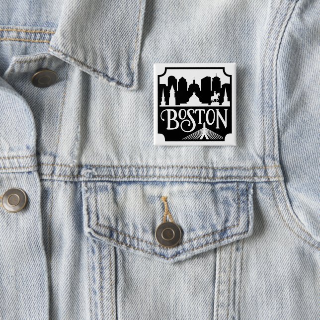Badge Carré 5 Cm Boston Skyline (En situation)