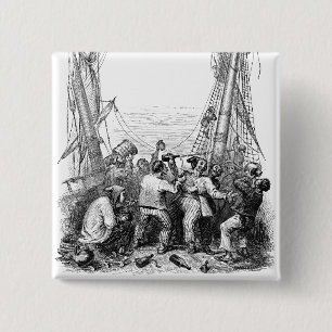 Badge Carré 5 Cm Boucanier vintage et un navire pirate naufragé