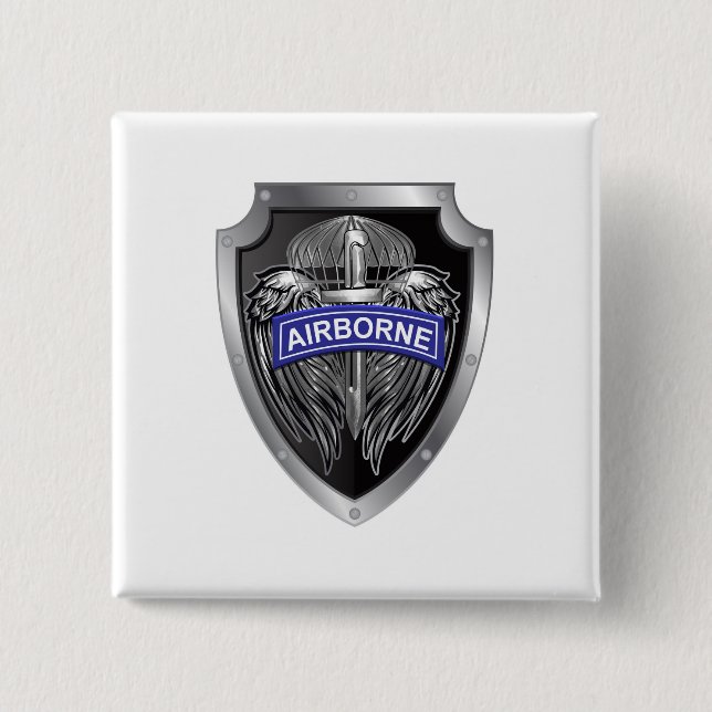 Badge Carré 5 Cm Bouclier aéroporté à ailes spécialement conçu (Devant)