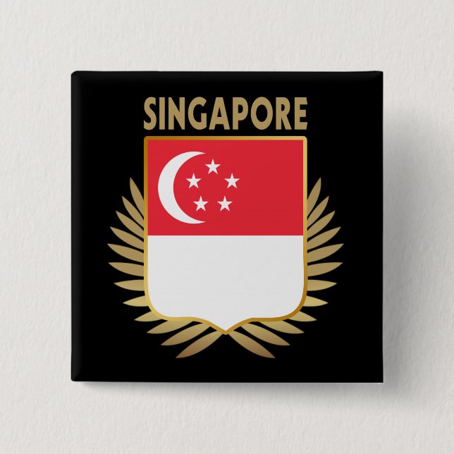 Badge Carré 5 Cm Bouclier indicateur de Singapour (Devant)