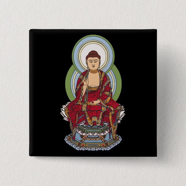 Badge Carré 5 Cm Bouddha Abhaya Mudra (Devant)