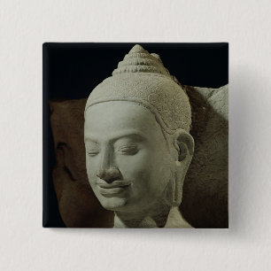 Badge Carré 5 Cm Bouddha dans la méditation sur le roi de Naga,