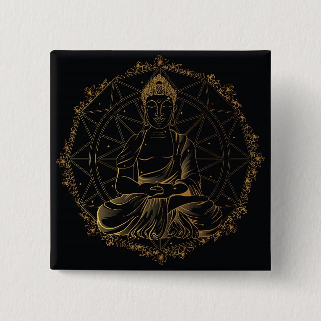 Badge Carré 5 Cm Bouddha Mandala (Devant)