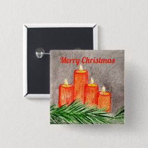 Badge Carré 5 Cm Bougies de Noël
