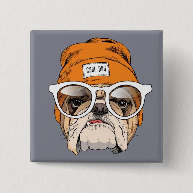 Badge Carré 5 Cm Bouledogue frais de hippie (Devant)