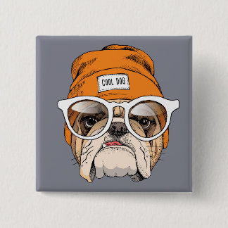 Badge Carré 5 Cm Bouledogue frais de hippie