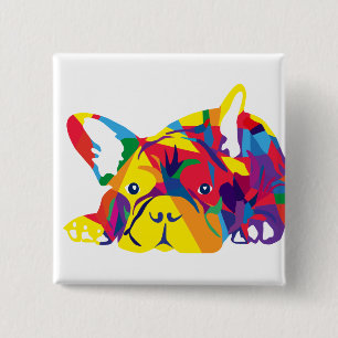 Badge Carré 5 Cm Bouledogue Français arc-en-ciel