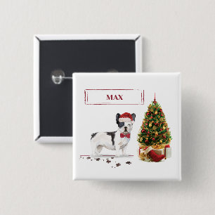 Badge Carré 5 Cm Bouledogue français noir et blanc de Noël 