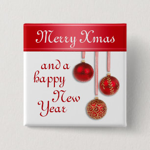 Badge Carré 5 Cm Boules de sapin de Noël rouge + vos idées