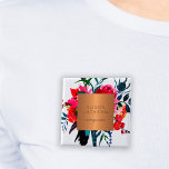 Badge Carré 5 Cm Bouquet d'aquarelle métallique en cuivre de l'empl<br><div class="desc">Bouton d'épingle professionnel luxueux et glamour avec une aquarelle rouge, rose et blush peonies bouquet avec bleu marine et violet plumes pour peintre de maquillage | coiffeuse | styliste de mode | salon de beauté | boutique | consultant commercial | design d'intérieur studio employé avec un brillant beige tan cuivre...</div>
