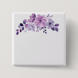 Badge Carré 5 Cm Bouquet de fleurs violettes à l'aquarelle