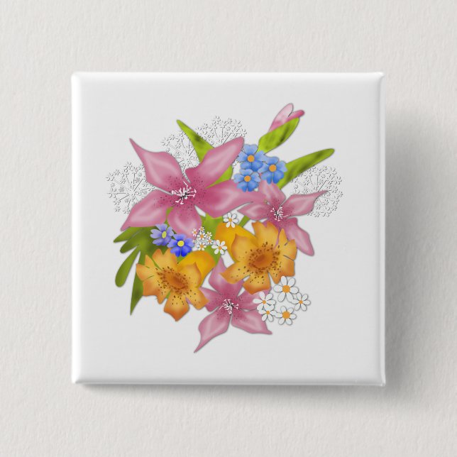Badge Carré 5 Cm Bouquet de printemps (Devant)