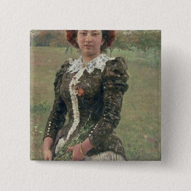 Badge Carré 5 Cm Bouquet de ressort (Devant)