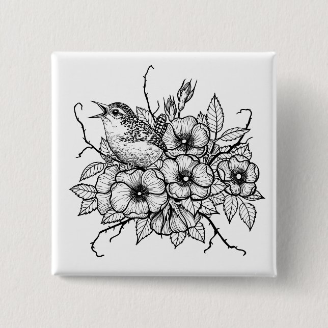Badge Carré 5 Cm Bouquet Wren (Devant)