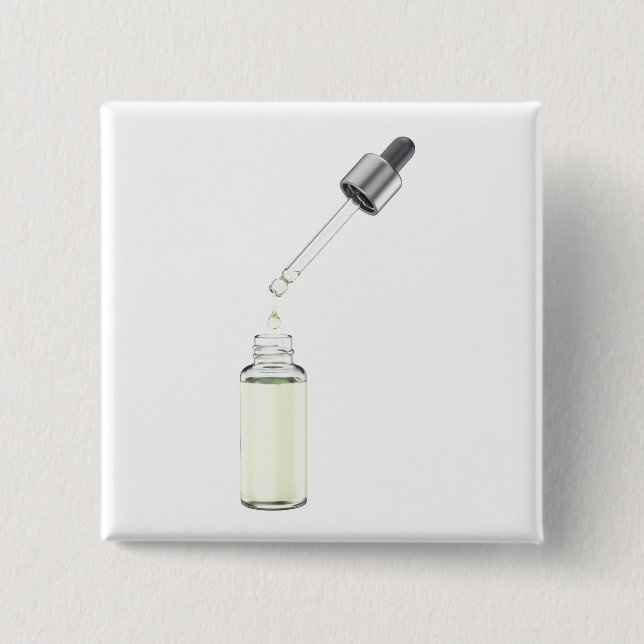 Badge Carré 5 Cm Bouteille en verre ouvert avec pipette (Devant)