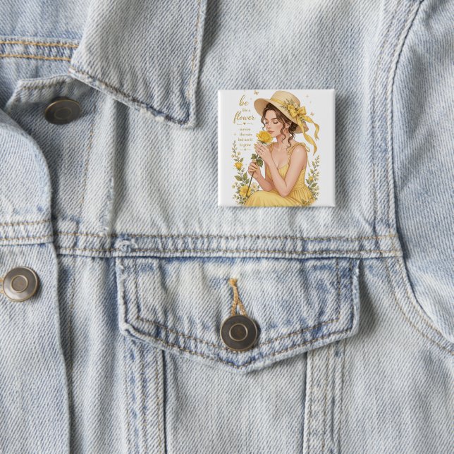 Badge Carré 5 Cm Bouton (En situation)