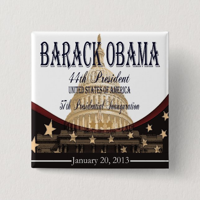 Badge Carré 5 Cm Bouton 2013 d'inauguration d'Obama (Devant)