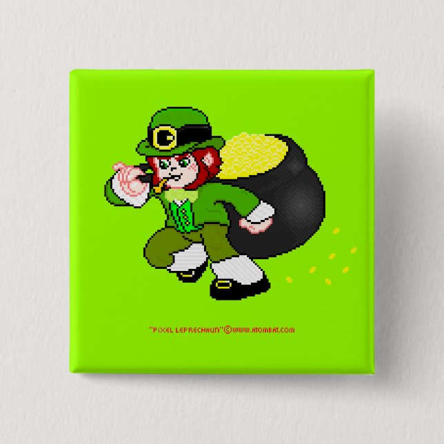 Badge Carré 5 Cm Bouton 2 de lutin de pixel (Devant)