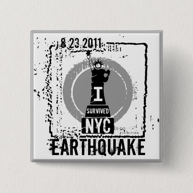 Badge Carré 5 Cm Bouton 2 du tremblement de terre NYC 2011 (Devant)