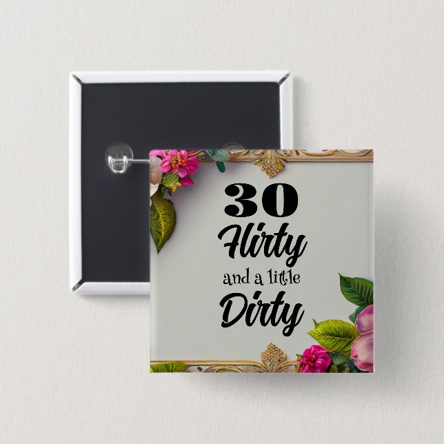 Badge Carré 5 Cm Bouton 30 Flirty (Devant & derrière)