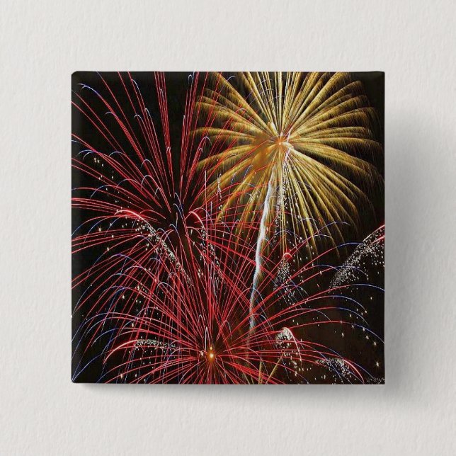 Badge Carré 5 Cm Bouton 4 juillet Fireworks (Devant)