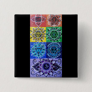 Badge Carré 5 Cm Bouton 7 chakras