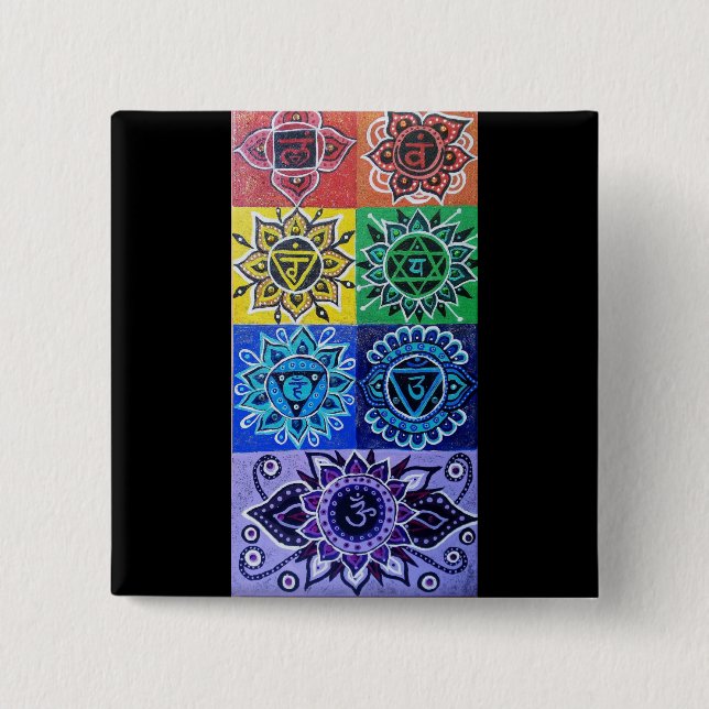Badge Carré 5 Cm Bouton 7 chakras (Devant)