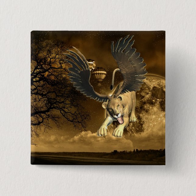 Badge Carré 5 Cm Bouton à ailes de lionne (Devant)